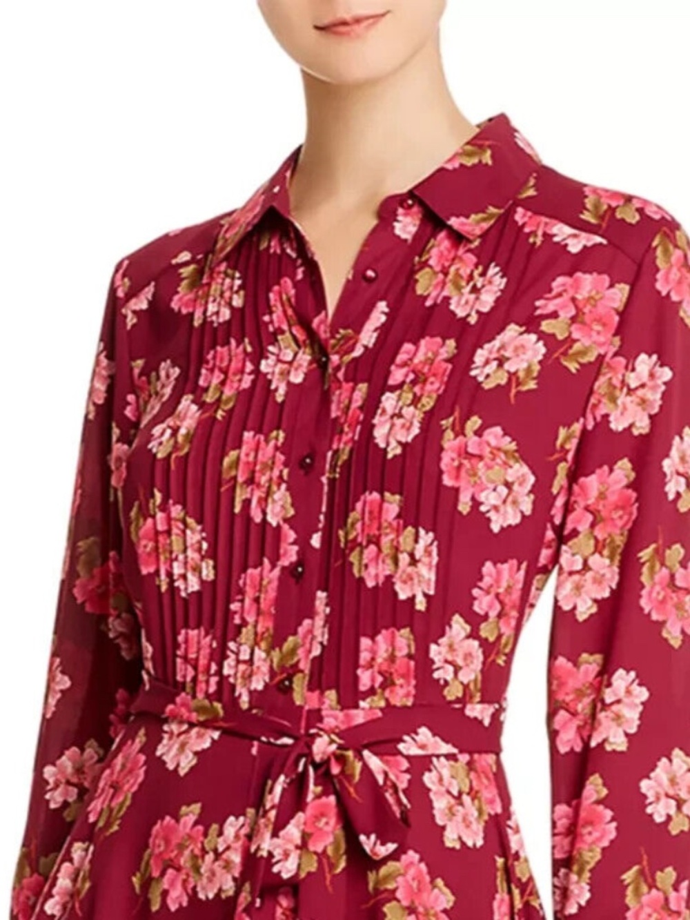 Nanette Lepore Pintuck Floral Print Chiffon Shirt Dress 10